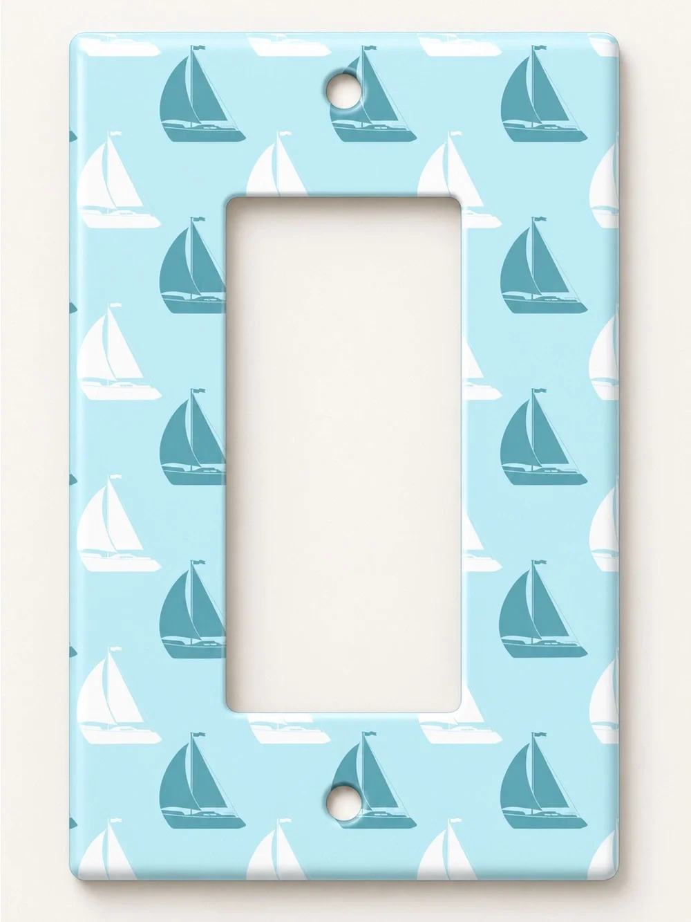 Handmade Blue Sailboat Nautical Duplex Outlet Cover Plate